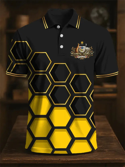 Men’s Australian Kangaroo Emblem Printed Casual Business Polo Shirt Colorful / S