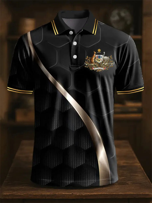 Men’s Australian Kangaroo Emblem Textured Print Casual Business Polo Shirt Colorful / S