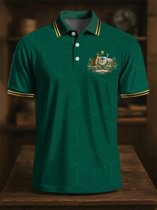 Men’s Australian Kangaroo Geometric Texture Art Print Casual Business Polo Shirt Colorful / S