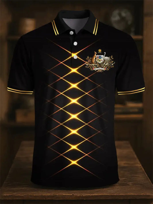 Men’s Australian Kangaroo Gold Line Print Casual Business Polo Shirt Colorful / S