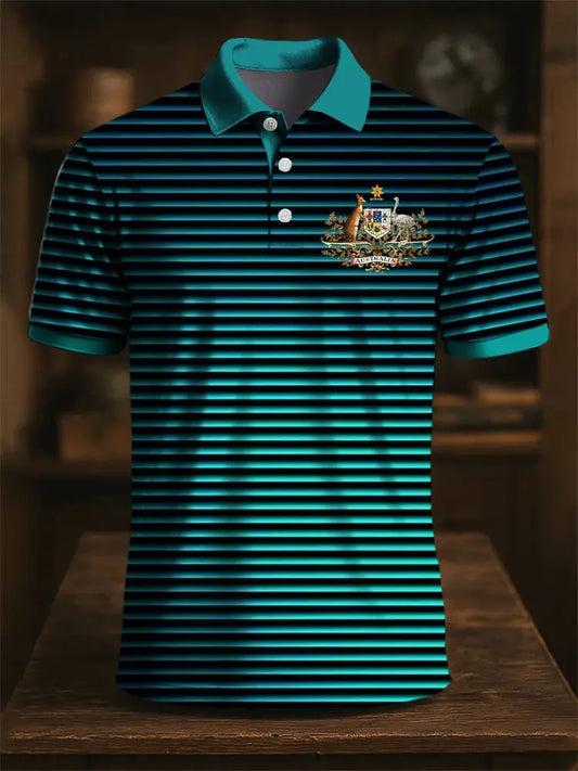 Men’s Australian Kangaroo Gradient Stripe Art Print Casual Business Polo Shirt Colorful / S
