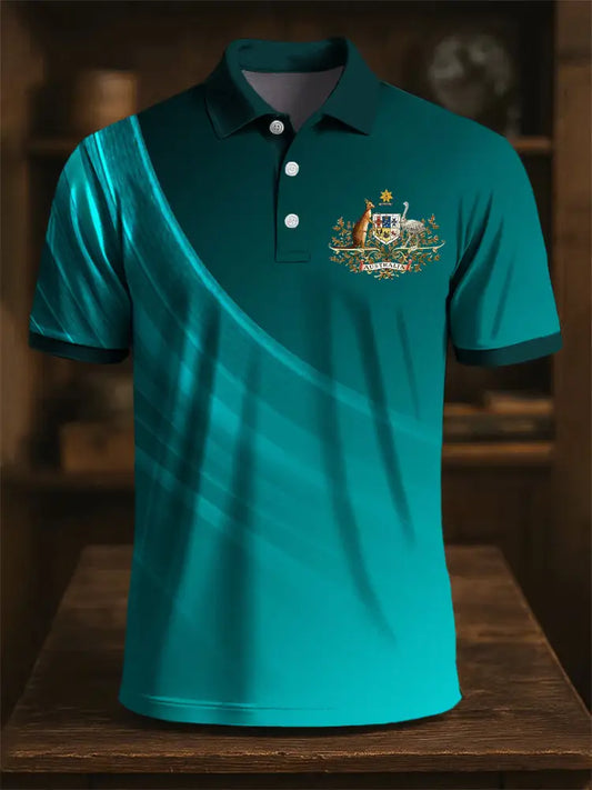 Men’s Australian Kangaroo Gradient Texture Art Print Casual Business Polo Shirt Colorful / S