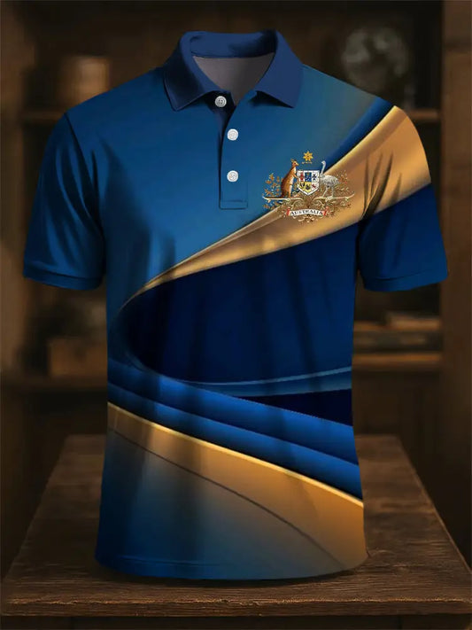 Men’s Australian Kangaroo Line Art Print Casual Business Polo Shirt Colorful / S