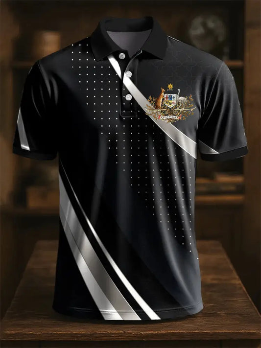 Men’s Australian Kangaroo Line Texture Art Print Casual Business Polo Shirt Colorful / S