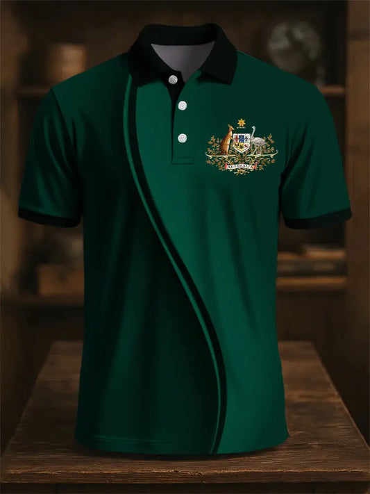 Men’s Australian Kangaroo Patchwork Art Print Casual Business Polo Shirt Colorful / S