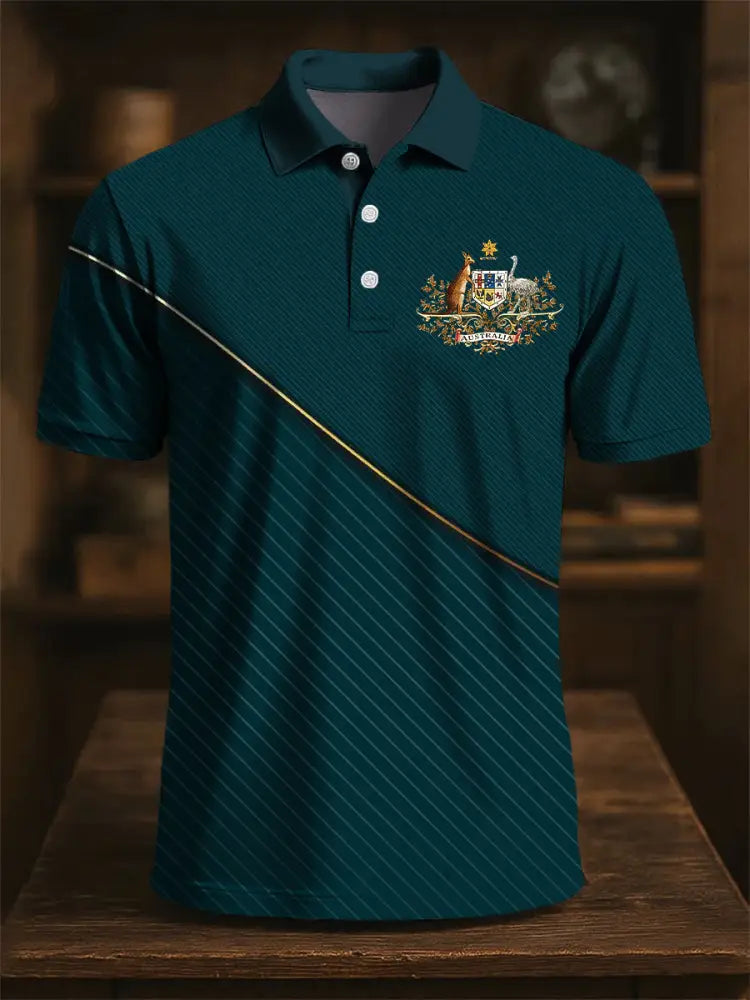 Men’s Australian Kangaroo Stripe Art Print Casual Business Polo Shirt Colorful / S