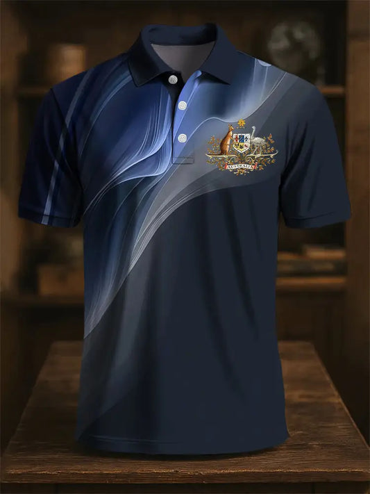 Men’s Australian Kangaroo Textured Art Print Casual Business Polo Shirt Colorful / S