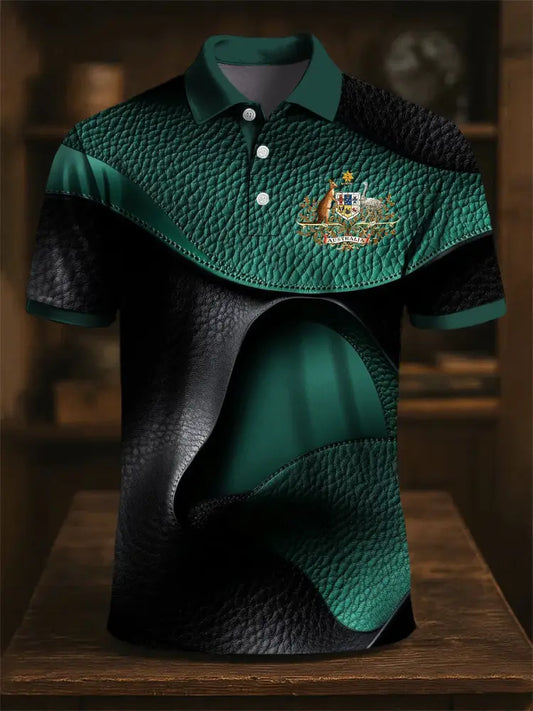 Men’s Australian Kangaroo Textured Art Print Casual Business Polo Shirt Colorful / S