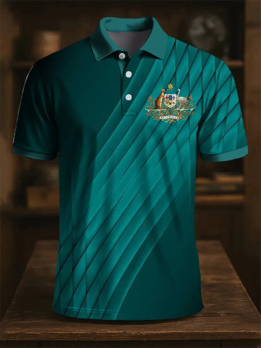 Men’s Australian Kangaroo Textured Print Casual Business Polo Shirt Colorful / S