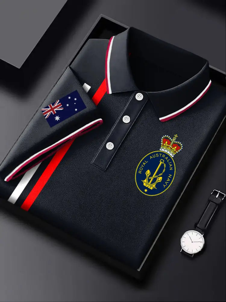 Men’s Australian Navy Flag Emblem Printed Casual Business Polo Shirt Colorful / S
