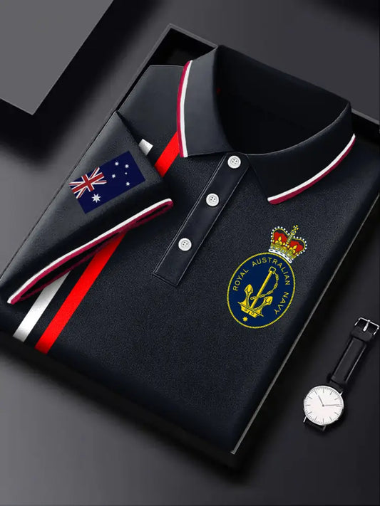 Men’s Australian Navy Flag Emblem Printed Casual Business Polo Shirt Colorful / S