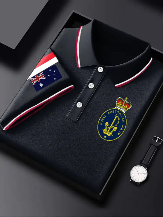 Men’s Australian Navy Flag Emblem Stripe Printed Casual Business Polo Shirt Colorful / S