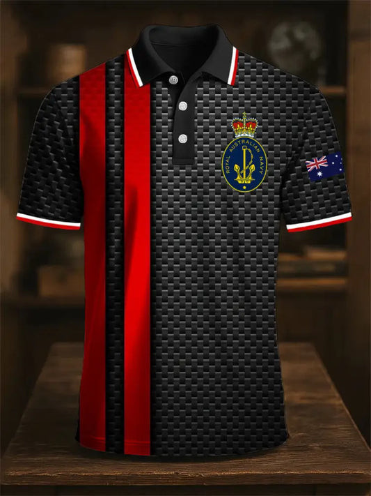 Men’s Australian Navy Medal Stripe Printed Casual Business Short Sleeve Polo Shirt Colorful / S