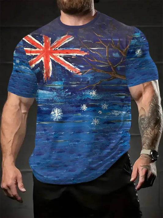 Men’s Austrilia Flag Art Printed T-shirt Navy Blue / S