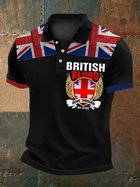 Men’s British Blood Proud Printed Polo Shirt Black / S