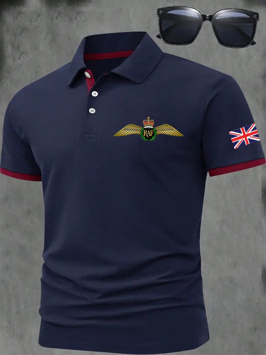 Men’s British ROYAL AIR FORCE Print Casual Short Sleeve Top Navy Blue / S