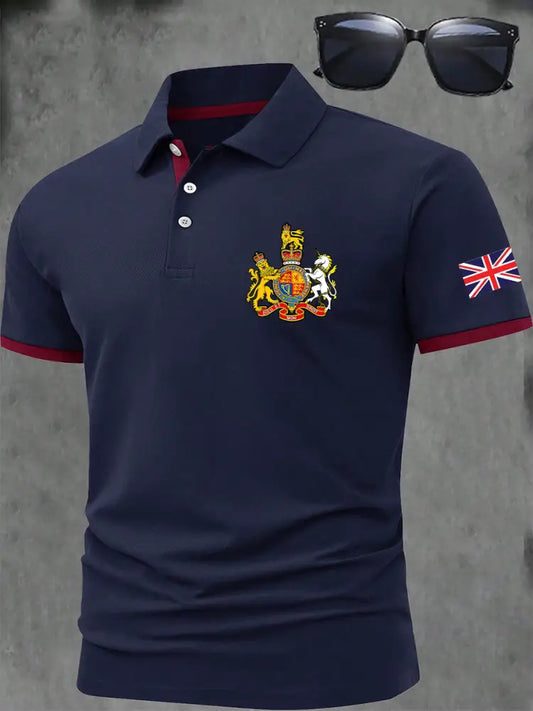 Men’s BRITISH ROYAL COAT OF ARMS Print Casual Short Sleeve Top Navy Blue / S