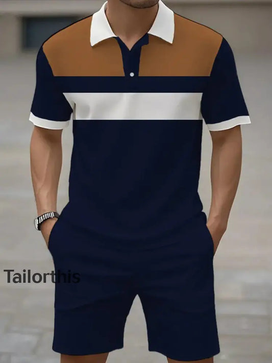 Men’s Casual Business Short-sleeved Polo Suit As picture / S Men’s Clothing