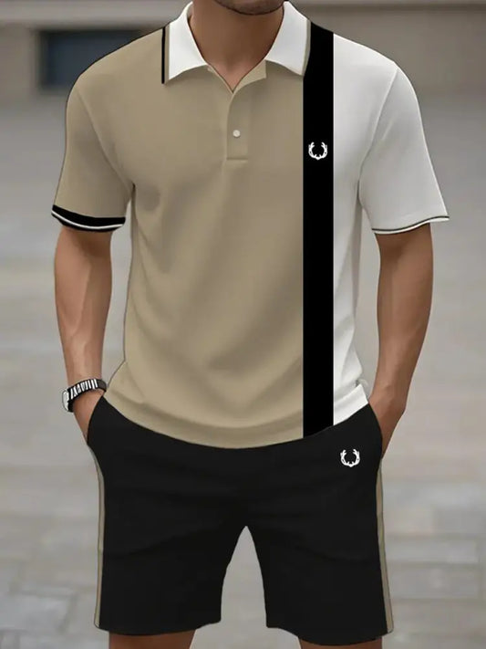 Men’s Casual Business Short-sleeved Polo Suit As picture / S Men’s Clothing