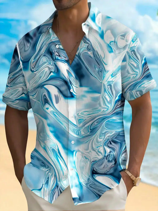 Men’s Casual Holiday Short Sleeve Shirt Blue / S Men’s Clothing