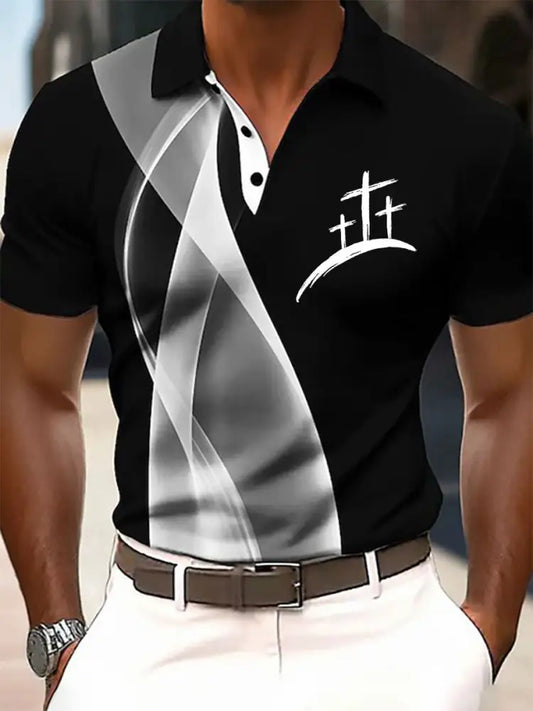 Men’s Faith Cross Printed Casual Button T-Shirt