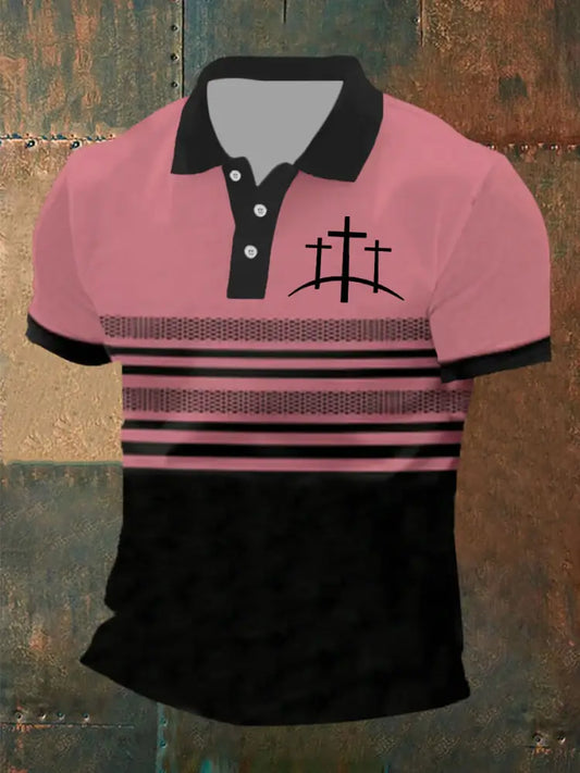 Men’s Faith Over Fear Printed Short Sleeve POLO T-Shirt Dark Pink / S