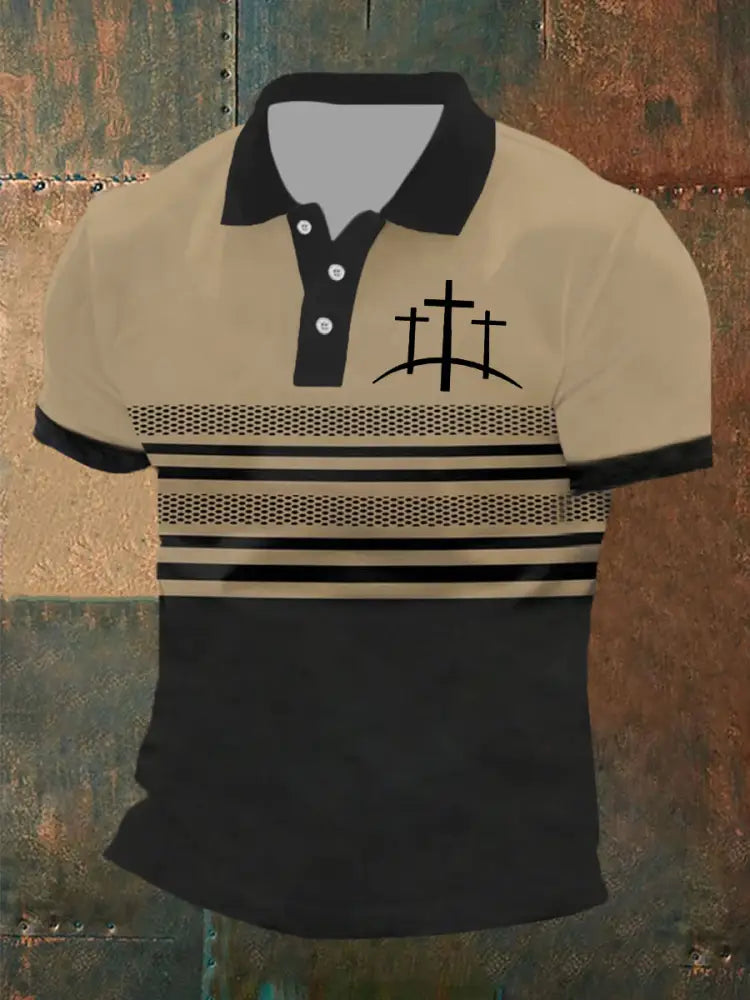 Men’s Faith Over Fear Printed Short Sleeve POLO T-Shirt Khaki / S