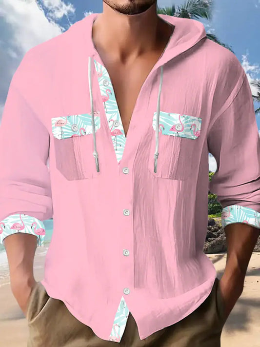 Men’s Hawaiian Casual Long Sleeve Hooded Shirt As picture / S Men’s Clothing