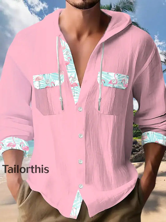 Men’s Hawaiian Casual Long Sleeve Hooded Shirt As picture / S Men’s Clothing