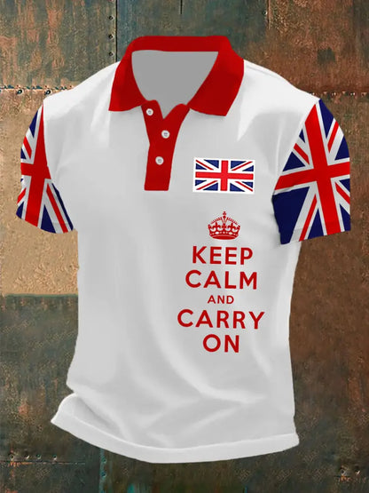 Men’s Keep Calm and Carry On UK Flag Printed Casual POLO T-shirt White / S