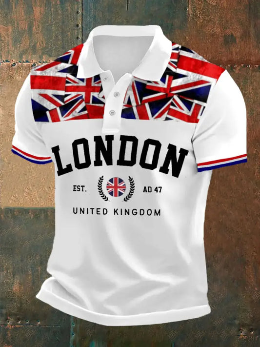 Men’s London UK Flag Print Casual Polo White / S