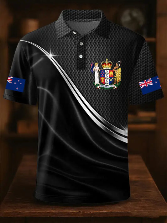 Men’s New Zealand Flag Pride Printed Casual Tops Black / S