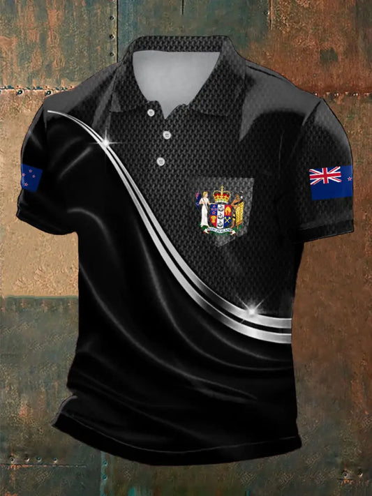 Men’s New Zealand Flag Printed Casual Tops Black / S