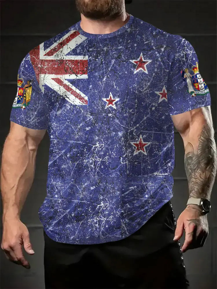 Men’s New Zealand Flag Printed T-shirt As picture / S