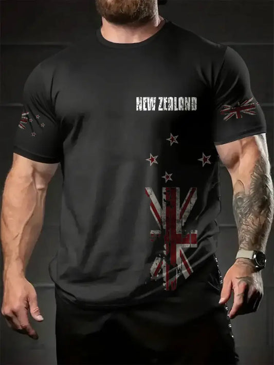 Men’s New Zealand Flag Printed T-shirt Black / S