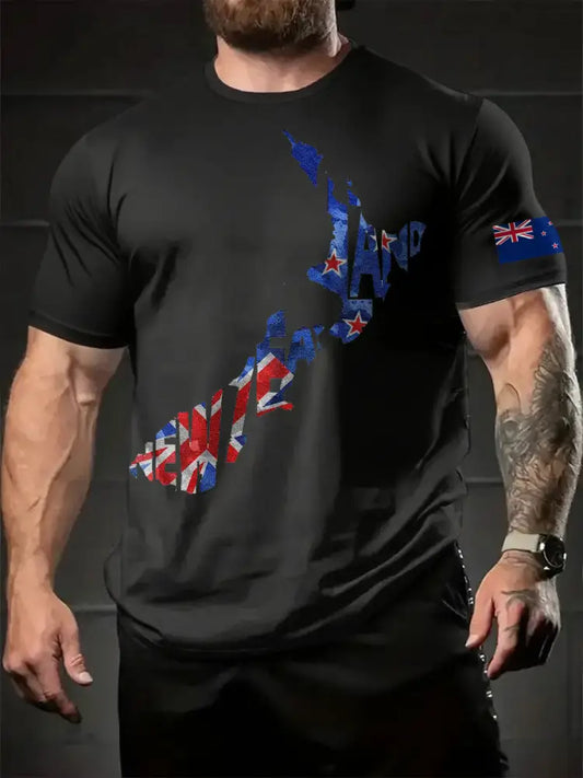 Men’s New Zealand Flag Printed T-shirt Black / S