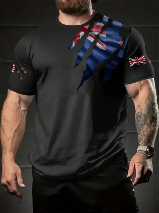 Men’s New Zealand Flag Printed T-shirt Black / S