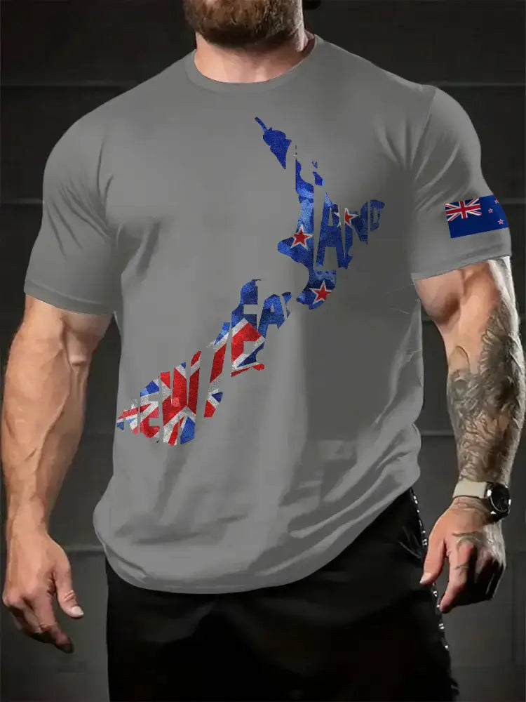 Men’s New Zealand Flag Printed T-shirt Light Gray / S