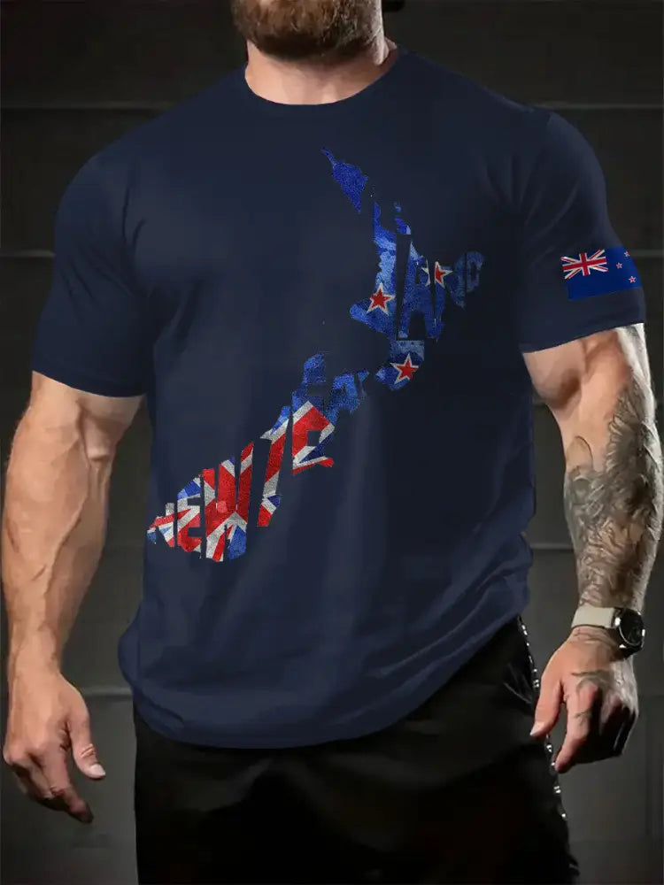 Men’s New Zealand Flag Printed T-shirt Navy Blue / S
