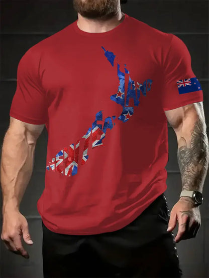 Men’s New Zealand Flag Printed T-shirt Pure Red / S