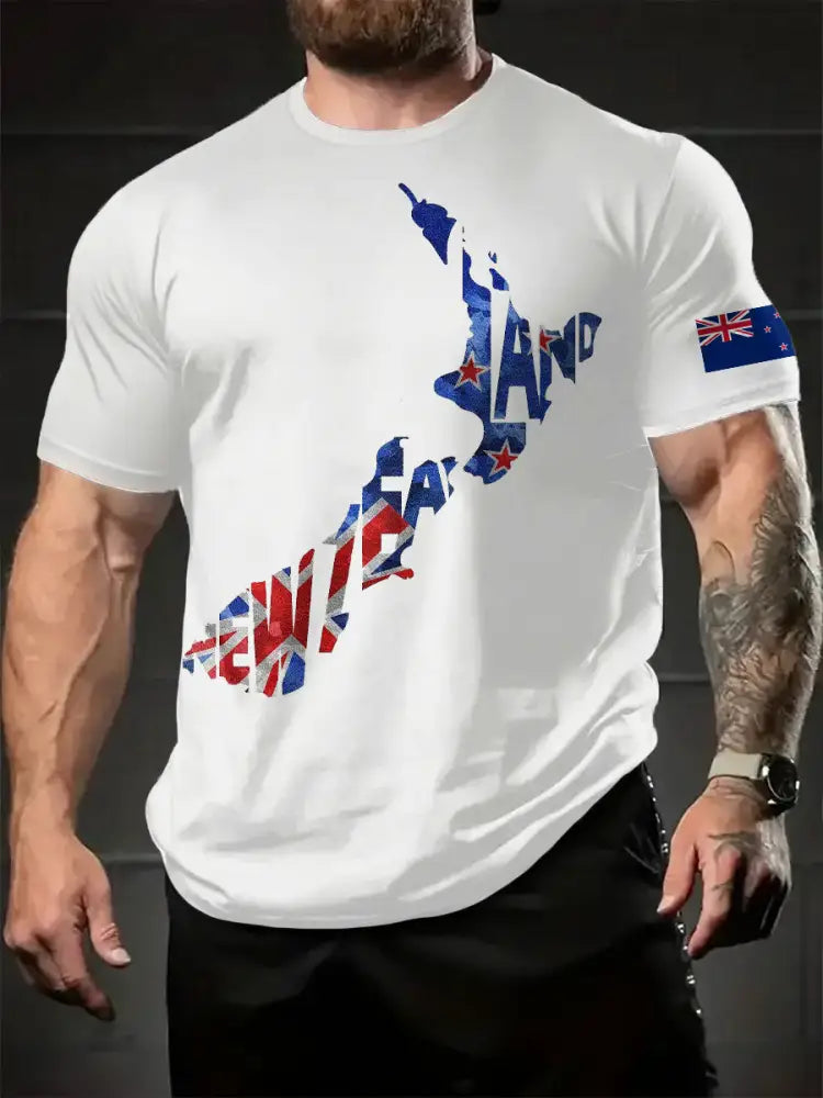Men’s New Zealand Flag Printed T-shirt White / S