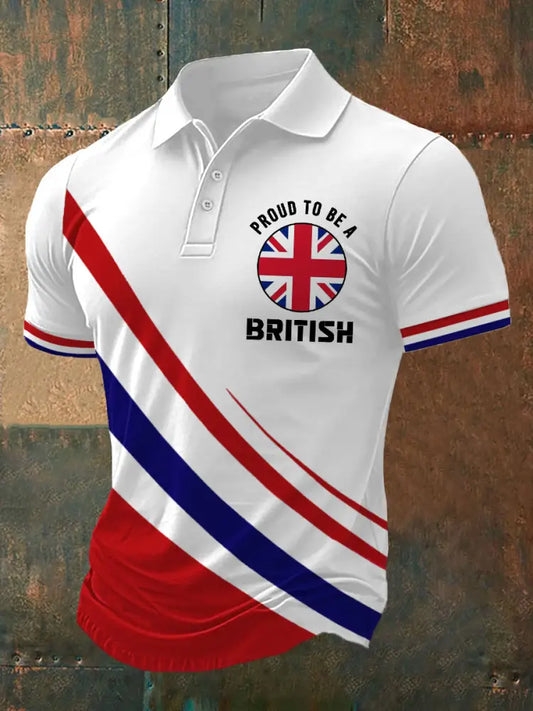 Men’s Proud To Be A British UK Flag Print Casual Polo White / S