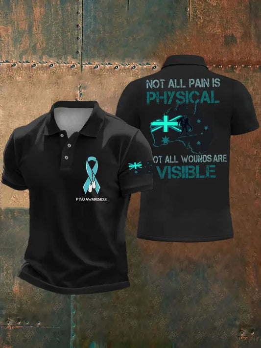 Men’s PTSD Awareness Veteran Printed Casual Tops Black / S