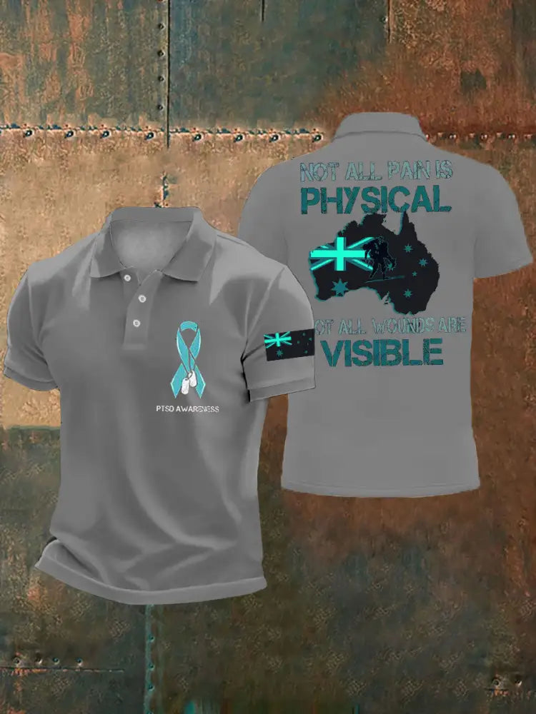 Men’s PTSD Awareness Veteran Printed Casual Tops Light Gray / S