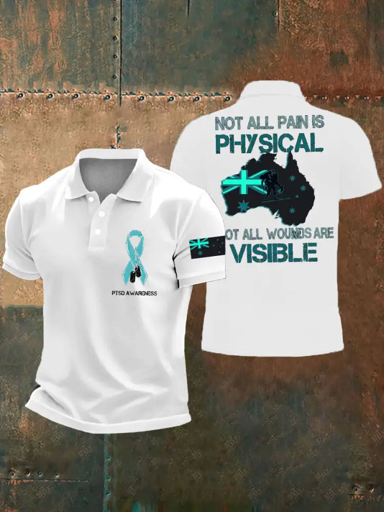 Men’s PTSD Awareness Veteran Printed Casual Tops White / S