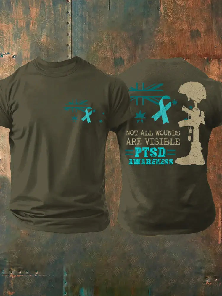Men’s PTSD Awareness Veteran Printed T-shirt Army Green / S