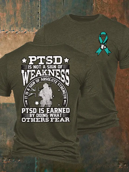 Men’s PTSD Awareness Veteran Printed T-shirt Army Green / S
