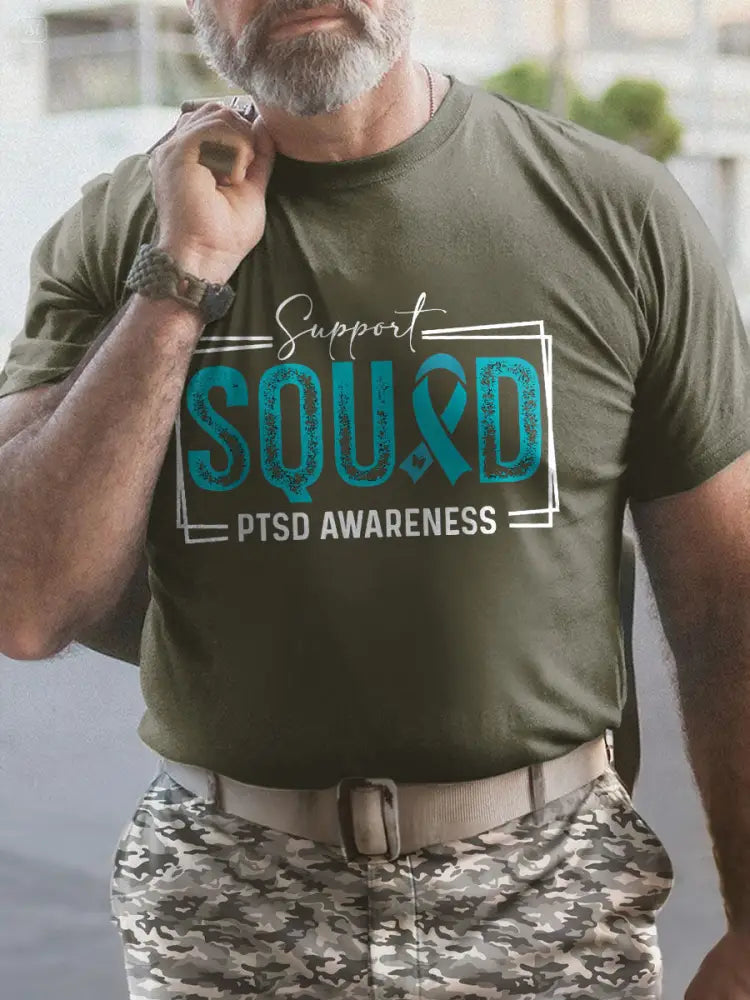 Men’s PTSD Awareness Veteran Printed T-shirt Army Green / S