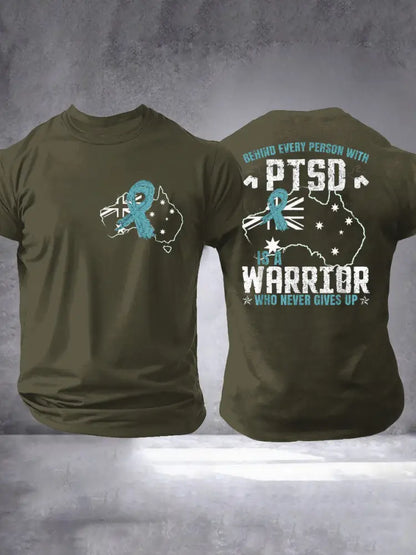 Men’s PTSD Awareness Veteran Printed T-shirt Army Green / S