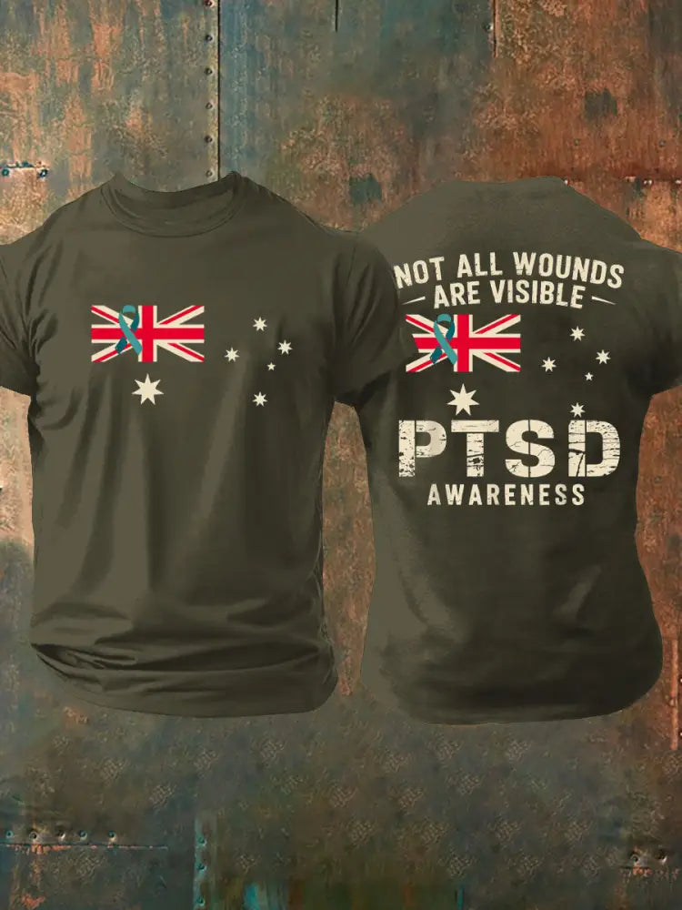 Men’s PTSD Awareness Veteran Printed T-shirt Army Green / S